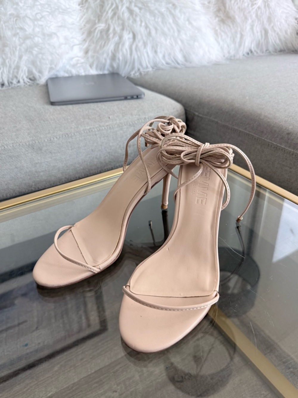 FEMME LA 3.0 Barely There Lace Up Heel- Nude US6 | EU36
